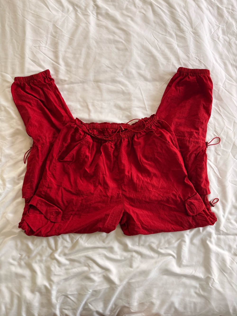 Women’s Red Drawstring Jogger Cargo Pants